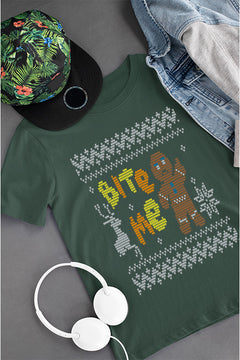 KIDS UGLY: Bite Me Gingerbread Ugly Christmas T-shirt | Kids Christmas Ugly