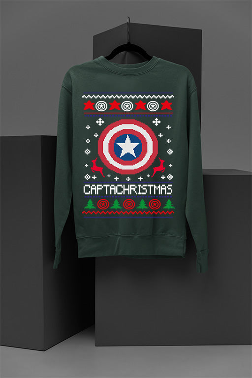 UGLY - Retro Captain America Shield Capachristmas Christmas Sweatshirt | Vintage Marvel Fan Apparel