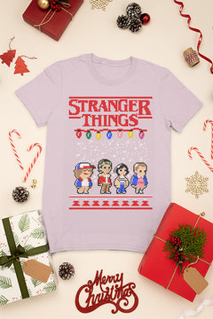 KIDS UGLY Christmas Lights Upside Down Stranger Things Tee | Kids Christmas Ugly Design |