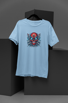 "Marvel-Inspired Spiderman Cartoon Skull T-Shirt | Hip Tattoo Design | Pop Culture Fashion Statement