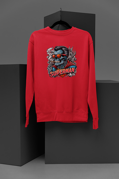 "Mystical Skull Smoking Superman Design Sweatshirt | DC Comics Inspired Apparel | Unique Superman They Live Inspired Clothing | Edgy Graphic Sweatshirt for Superhero Fans"