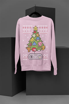 UGLY Nintendo Christmas Tree | Retro Mario Holiday Sweatshirt | Vintage Gamer Xmas Top
