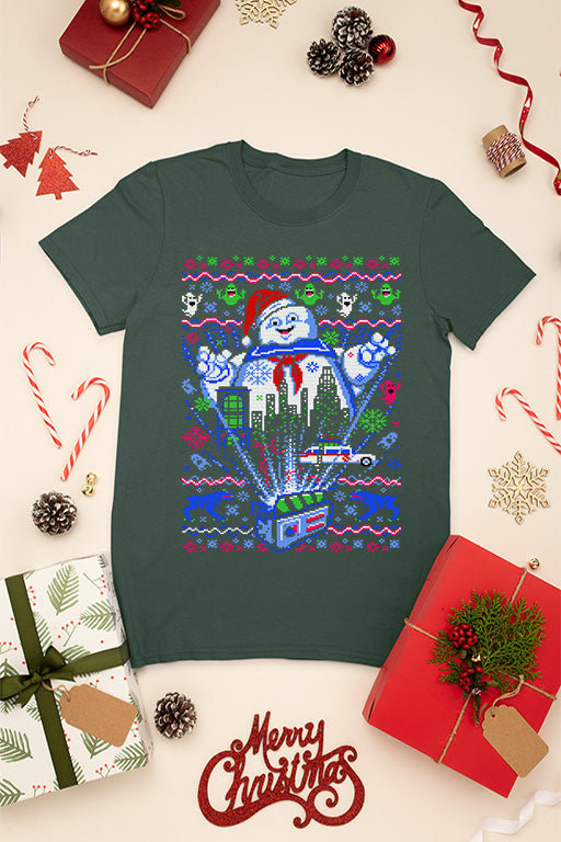 KIDS UGLY Ghostbusters Marshmallow Man Christmas T-shirt | Kids Christmas Ugly Design |
