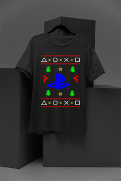 UGLY Retro PlayStation Logo Christmas T-Shirt | Holiday Gamer Gift | Vintage Video Game Xmas Tee |