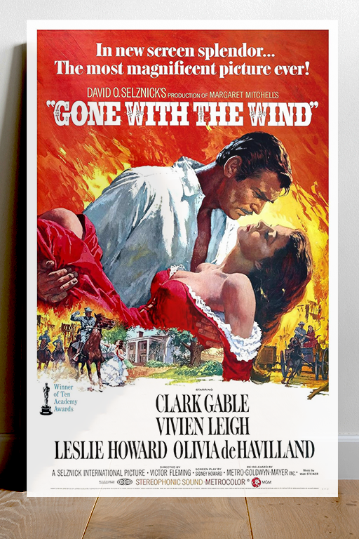 Gone with the Wind Vivien Leigh Clark Gable Poster Print | Classic Film Wall Art | Vintage Movie Decor | Home Theater Design