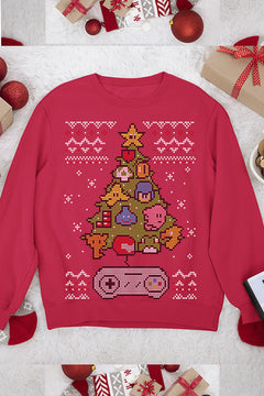 UGLY Nintendo Christmas Tree | Retro Mario Holiday Sweatshirt | Vintage Gamer Xmas Top