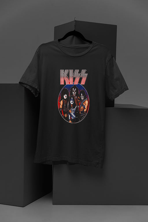 Kiss Rock Band | '70s Glam Rock Tee | Vintage Kiss Inspired T-shirt | Retro Band Merchandise | Kiss Collectible Shirt | Classic Rock Fan Gift | Gene Simmons Style Top