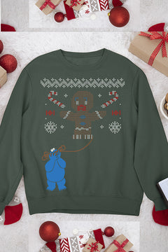UGLY Festive Cookie Monster Christmas Sweatshirt | Retro Holiday Splurge | 90s Nost