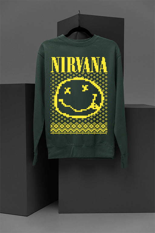 UGLY Classic Nirvana Band Logo & Iconic Smiley Face Christmas Sweatshirt | Grunge Style