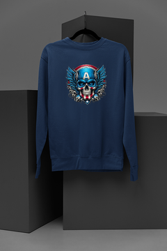 "Marvel-Inspired Captain America Cartoon Skull Sweatshirt | Edgy Tattoo Style Design | Graphic Tee