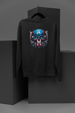 "Marvel-Inspired Captain America Chief Emblem Sweatshirt | Metalilc Skull Graphic | Hipster Marvel Comics Apparel"