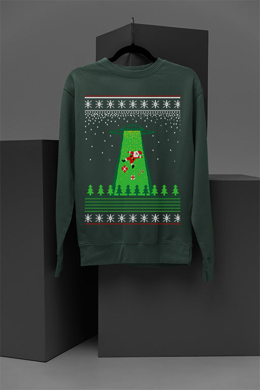 UGLY Santa Taken by UFO Christmas Sweatshirt | Festive Alien Abduction Design | Retro Christmas UFO
