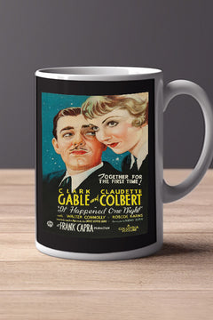 It Happened One Night 11oz Mug | Film Memorabilia | Classic Movie Poster Design | Clark Gable and Claudette Colbert