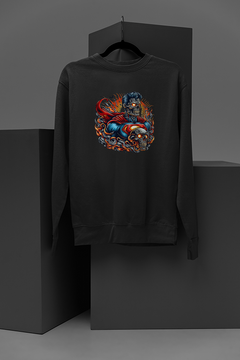 "Sizzling Skeleton Superman | Fiery DC Comics Graphic Sweatshirt | Edgy Superhero Design | Cool Flames Tee for Comic Fans"