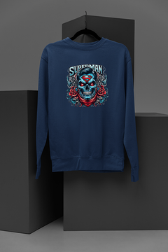 "Superhero Skull & Roses Sweatshirt | DC Comics Inspired Top | Red Rose Superman Design | Hipster Graphic Tee"