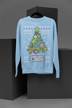 UGLY Nintendo Christmas Tree | Retro Mario Holiday Sweatshirt | Vintage Gamer Xmas Top