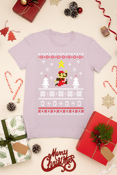 KIDS UGLY Retro Super Mario Christmas T-shirt | Kids Holiday Geeky Tee | Classic Video