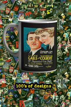 It Happened One Night 11oz Mug | Film Memorabilia | Classic Movie Poster Design | Clark Gable and Claudette Colbert