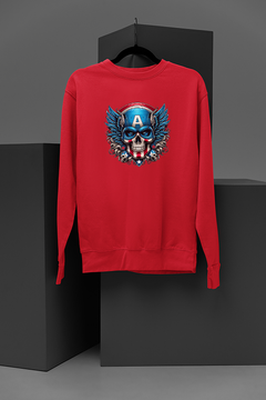 "Marvel-Inspired Captain America Cartoon Skull Sweatshirt | Edgy Tattoo Style Design | Graphic Tee