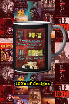 Rear Window 11oz Mug James Stewart Grace Kelly Film Memorabilia Vintage Design | Classic Hitchcock Movie Collectible Home Decor