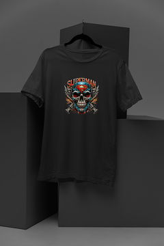 "Superman Skull: DC Comics Inspired Cartoon Tattoo Tee | Edgy Superman Skull Shirt | Trendy