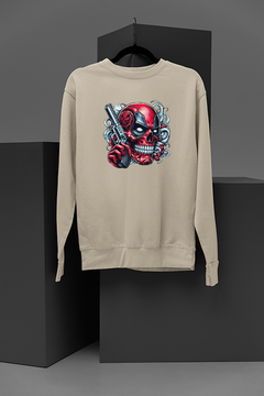 "Merc with a Bang Sweatshirt | Deadpool Skull Graphic with Gun and Smoke Design | Marvel Comics Inspired | Urban Streetwear"