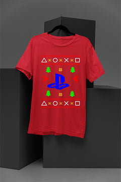 UGLY Retro PlayStation Logo Christmas T-Shirt | Holiday Gamer Gift | Vintage Video Game Xmas Tee |