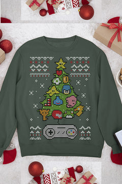 UGLY Nintendo Christmas Tree | Retro Mario Holiday Sweatshirt | Vintage Gamer Xmas Top