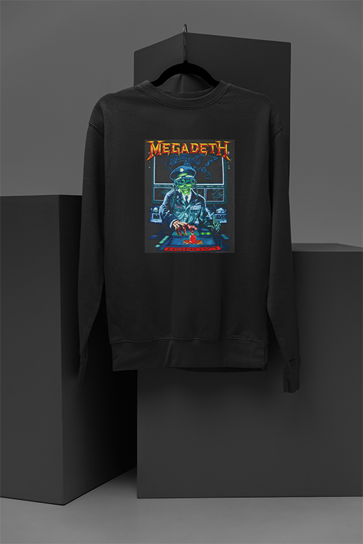 Megadeth Vic Rattlehead | Vintage Metal Band Sweatshirt | Megadeth Fan Apparel | 80s Thrash Metal Fashion | Rock Legend Vic Rattlehead Inspired | Retro Megadeth Style | Metalhead Gift Idea