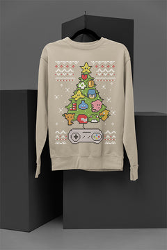 UGLY Nintendo Christmas Tree | Retro Mario Holiday Sweatshirt | Vintage Gamer Xmas Top