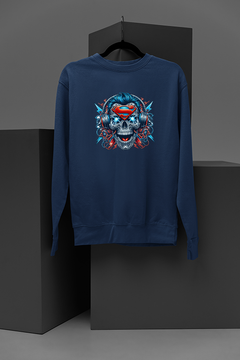 "Superman Metalic Skull With Headphones Sweatshirt | DC Comics Inspired | Edgy Streetwear Fun | Hip Hop Vibes | Unique Urban Style"