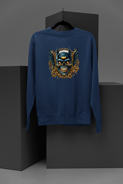 "Urban Gotham Loom | DC Comics Inspired Batman Skull Sweatshirt | Gold Chain Wrapped Graphic | Streetwear Style | Trendy Urban Fashion"