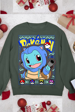 UGLY Christmas Squirtle Pokemon Sweatshirt | Festive Ugly Design | Retro Nostalg