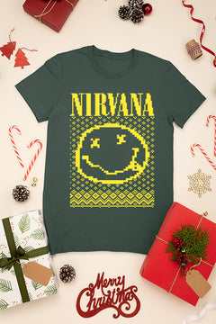 UGLY Classic Nirvana Band Logo & Iconic Smiley Face Christmas Tee | Grunge Style |