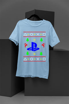 UGLY Retro PlayStation Logo Christmas T-Shirt | Holiday Gamer Gift | Vintage Video Game Xmas Tee |