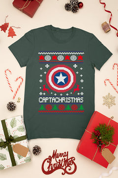 UGLY - Retro Captain America Shield Capachristmas Christmas T-Shirt | Vintage Marvel Fan Apparel |