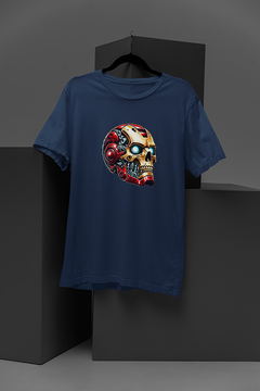 "Marvel-inspired Iron Man Metalic Skull Tee | Comic Book Hero Design | Superhero Fan Apparel | Edgy Graphic Shirt with Metallic Mask | Trendy Comic Con Merch"