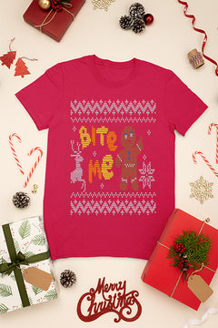KIDS UGLY: Bite Me Gingerbread Ugly Christmas T-shirt | Kids Christmas Ugly