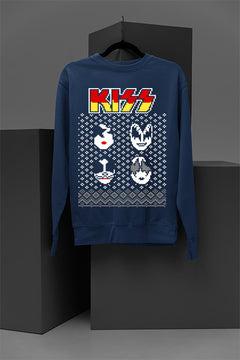 UGLY Rock Legends Kiss Band Logo Faces Christmas Sweatshirt | Vintage Glam Rock | 1970s