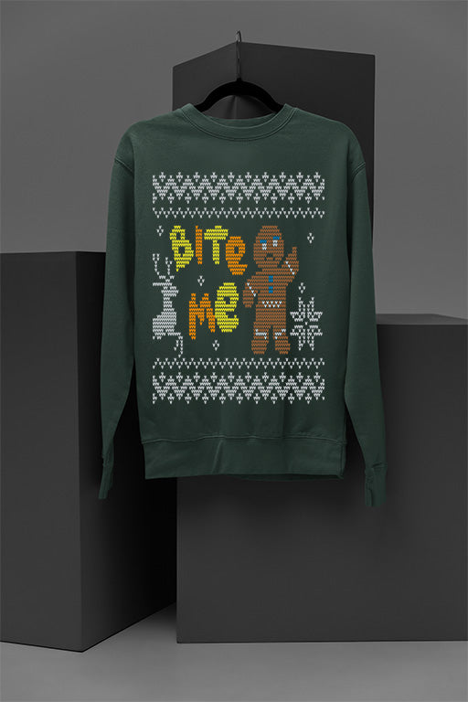 UGLY Gingerbread Bite Me Xmas Sweatshirt | Festive Gingerbread Men | Bite Me Christmas