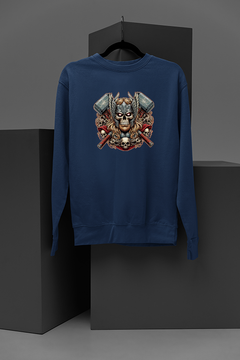 "Marvel-Inspired Thor Cartoon Skull Sweatshirt | Hip & Edgy Cartoon Tattoo Design | Unique