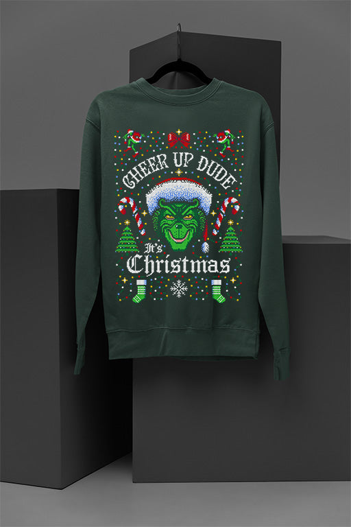 UGLY Grinch Cheers Up Dude Christmas Sweatshirt | Cheer Up Dude Design | Funny Ugly