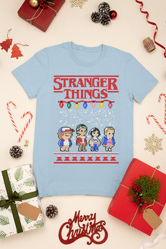 KIDS UGLY Christmas Lights Upside Down Stranger Things Tee | Kids Christmas Ugly Design |