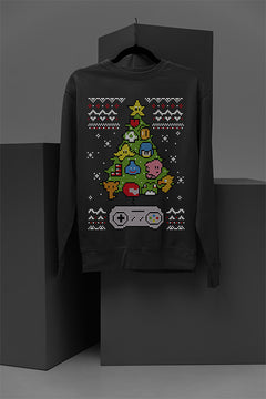 UGLY Nintendo Christmas Tree | Retro Mario Holiday Sweatshirt | Vintage Gamer Xmas Top
