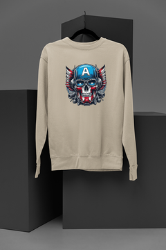 "Marvel-Inspired Captain America Chief Emblem Sweatshirt | Metalilc Skull Graphic | Hipster Marvel Comics Apparel"