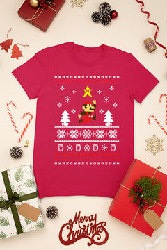 KIDS UGLY Retro Super Mario Christmas T-shirt | Kids Holiday Geeky Tee | Classic Video