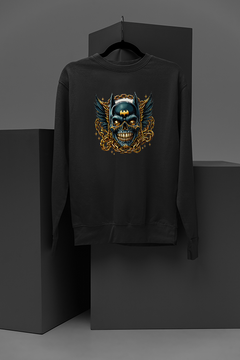 "Urban Gotham Loom | DC Comics Inspired Batman Skull Sweatshirt | Gold Chain Wrapped Graphic | Streetwear Style | Trendy Urban Fashion"