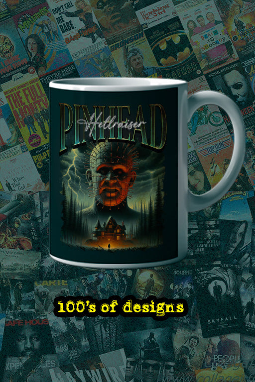 Halloween Pinhead 11oz Mug | Horror Film Poster Design | Scary Movie Fan Gift