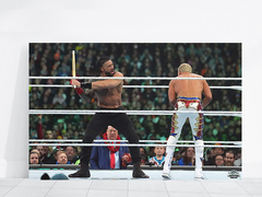 Wrestlemania 40 Canvas Print | Roman Reigns Hits Cody Rhodes With A Kendo Stick Design | WWE Fan Art | Wrestlemania 40 Collectible | Wrestling Home DecorotionEvent Aesthetic Canvas Print