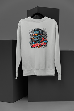 "Mystical Skull Smoking Superman Design Sweatshirt | DC Comics Inspired Apparel | Unique Superman They Live Inspired Clothing | Edgy Graphic Sweatshirt for Superhero Fans"